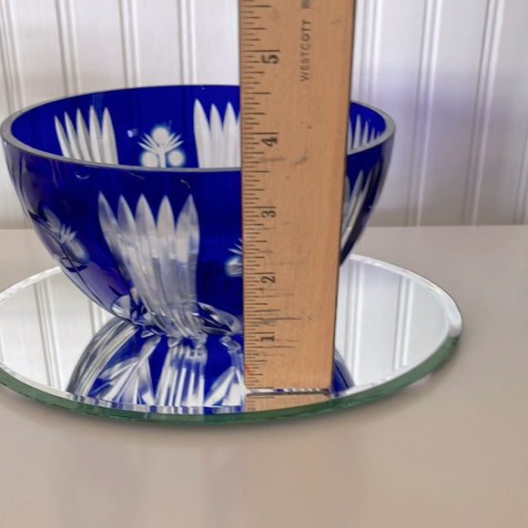 Vintage Bohemian Cobalt Blue Crystal Cut To Clear Bowl. Collectible - Picture 4 of 10